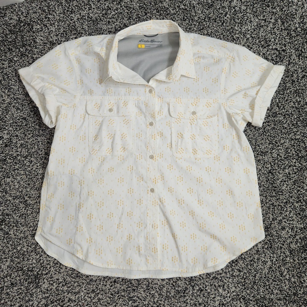 Eddie Bauer Travex Button Front Short Sleeve Rolled Hiking Outdoor Women M White